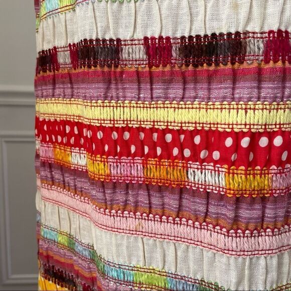 Vintage 70s F.A. Chatta Mixed Material Patchwork Stripe Maxi Skirt M - Picture 5 of 11